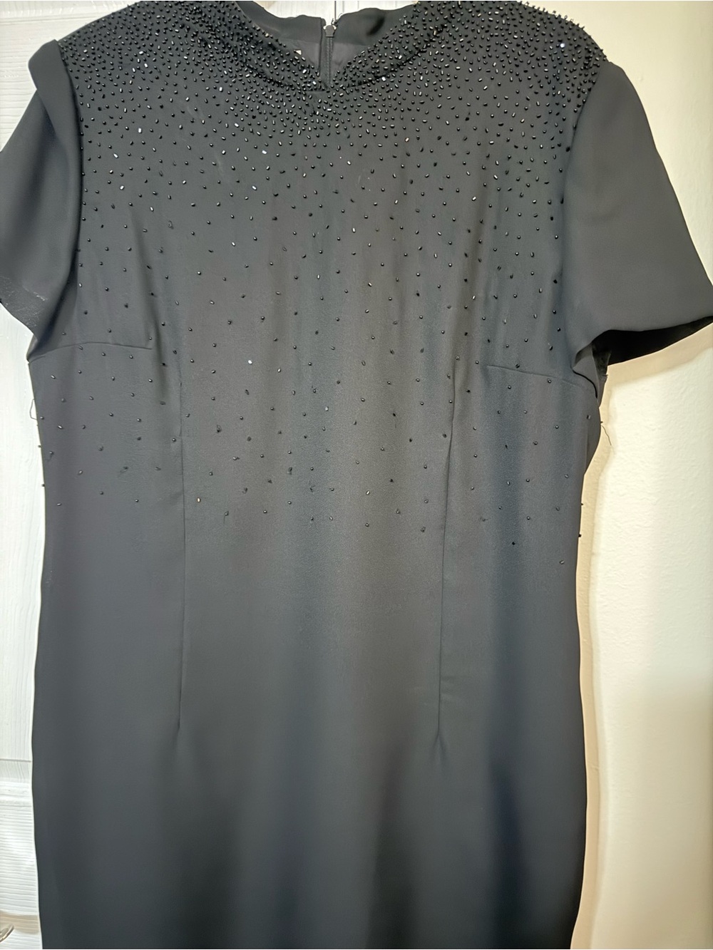 Women's Black Beaded Midi Dress with Short Sleeves